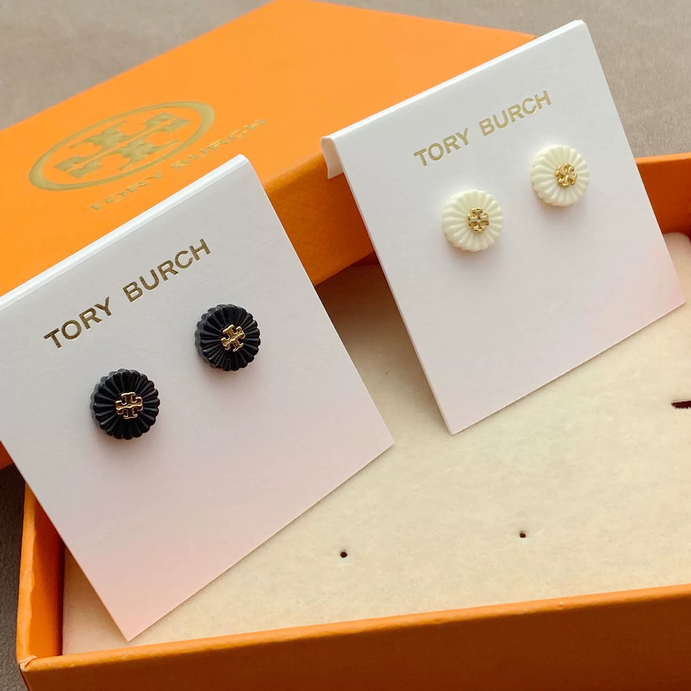 Tory Burch Handsewn Metal Button Earrings for